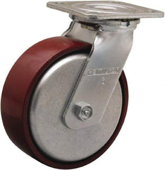 Hamilton - 6" Diam x 2" Wide x 7-1/2" OAH Top Plate Mount Swivel Caster - Cast Iron, 800 Lb Capacity, Sealed Precision Ball Bearing, 4 x 4-1/2" Plate - Caliber Tooling