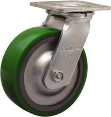 Hamilton - 6" Diam x 2" Wide x 7-1/2" OAH Top Plate Mount Swivel Caster - Polyurethane Mold onto Cast Iron Center, 900 Lb Capacity, Sealed Precision Ball Bearing, 4 x 4-1/2" Plate - Caliber Tooling