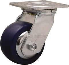 Hamilton - 4" Diam x 2" Wide x 5-5/8" OAH Top Plate Mount Swivel Caster - Polyurethane, 750 Lb Capacity, Straight Roller Bearing, 4 x 4-1/2" Plate - Caliber Tooling