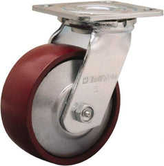 Hamilton - 5" Diam x 2" Wide x 6-1/2" OAH Top Plate Mount Swivel Caster - Cast Iron, 900 Lb Capacity, Sealed Precision Ball Bearing, 4 x 4-1/2" Plate - Caliber Tooling