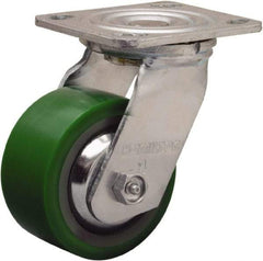 Hamilton - 4" Diam x 2" Wide x 5-5/8" OAH Top Plate Mount Swivel Caster - Polyurethane Mold onto Cast Iron Center, 750 Lb Capacity, Sealed Precision Ball Bearing, 4 x 4-1/2" Plate - Caliber Tooling