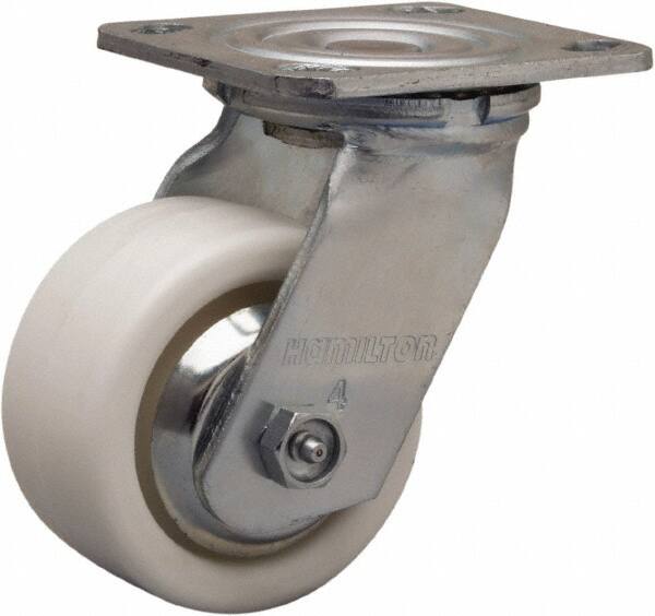 Hamilton - 4" Diam x 2" Wide x 5-5/8" OAH Top Plate Mount Swivel Caster - Polyolefin, 550 Lb Capacity, Delrin Bearing, 4 x 4-1/2" Plate - Caliber Tooling