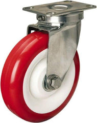 Hamilton - 5" Diam x 1-3/8" Wide x 6-1/4" OAH Top Plate Mount Swivel Caster - Polyurethane Mold on Polypropylene, 325 Lb Capacity, Delrin Bearing, 2-3/8 x 3-5/8" Plate - Caliber Tooling