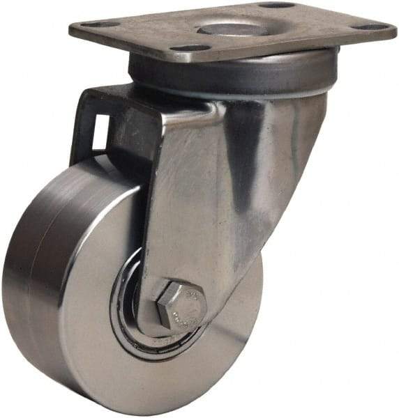 Hamilton - 3" Diam x 1-3/8" Wide x 4-5/8" OAH Top Plate Mount Swivel Caster - Forged Steel, 325 Lb Capacity, Stainless Steel Precision Ball Bearing, 2-3/8 x 3-5/8" Plate - Caliber Tooling