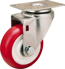 Hamilton - 3-1/2" Diam x 1-3/8" Wide x 4-7/8" OAH Top Plate Mount Swivel Caster - Polyurethane Mold on Polypropylene, 325 Lb Capacity, Delrin Bearing, 2-3/8 x 3-5/8" Plate - Caliber Tooling