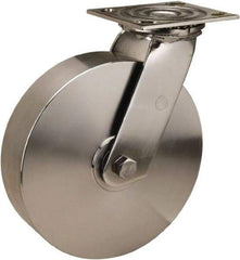 Hamilton - 8" Diam x 2" Wide x 9-1/2" OAH Top Plate Mount Swivel Caster - Forged Steel, 800 Lb Capacity, Delrin Bearing, 3-3/4 x 4-1/2" Plate - Caliber Tooling