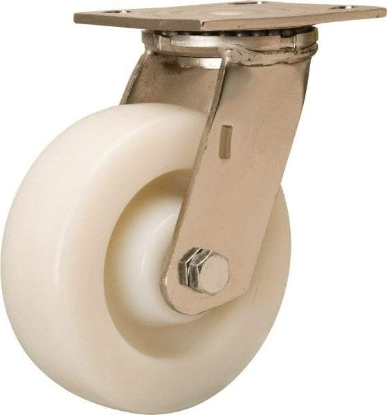 Hamilton - 6" Diam x 2" Wide x 7-1/2" OAH Top Plate Mount Swivel Caster - Nylon, 500 Lb Capacity, Stainless Steel Precision Ball Bearing, 3-3/4 x 4-1/2" Plate - Caliber Tooling