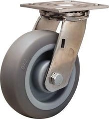 Hamilton - 6" Diam x 2" Wide x 7-1/2" OAH Top Plate Mount Swivel Caster - Rubber Mold on Polyolefin, 410 Lb Capacity, Delrin Bearing, 3-3/4 x 4-1/2" Plate - Caliber Tooling