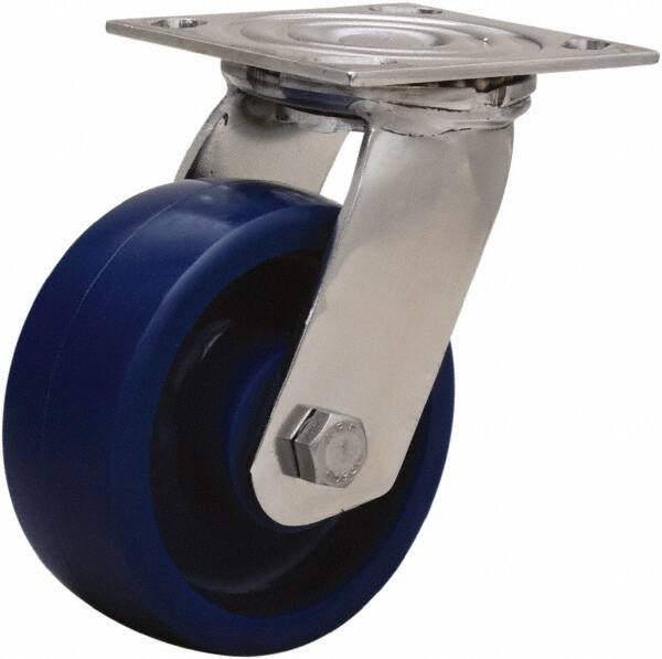 Hamilton - 5" Diam x 2" Wide x 6-1/2" OAH Top Plate Mount Swivel Caster - Polyurethane, 800 Lb Capacity, Delrin Bearing, 3-3/4 x 4-1/2" Plate - Caliber Tooling