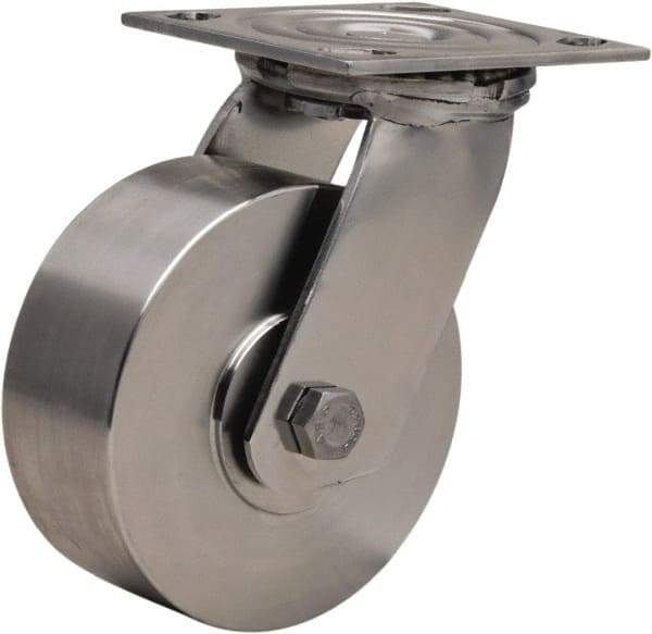 Hamilton - 5" Diam x 2" Wide x 6-1/2" OAH Top Plate Mount Swivel Caster - Forged Steel, 800 Lb Capacity, Plain Bore Bearing, 3-3/4 x 4-1/2" Plate - Caliber Tooling