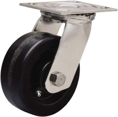 Hamilton - 5" Diam x 2" Wide x 6-1/2" OAH Top Plate Mount Swivel Caster - Phenolic, 800 Lb Capacity, Delrin Bearing, 3-3/4 x 4-1/2" Plate - Caliber Tooling