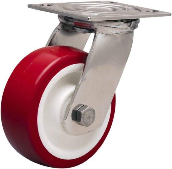 Hamilton - 5" Diam x 2" Wide x 6-1/2" OAH Top Plate Mount Swivel Caster - Polyurethane Mold on Polypropylene, 800 Lb Capacity, Delrin Bearing, 3-3/4 x 4-1/2" Plate - Caliber Tooling