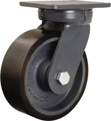 Hamilton - 8" Diam x 3" Wide x 10-1/2" OAH Top Plate Mount Swivel Caster - Polyurethane Mold onto Cast Iron Center, 3,250 Lb Capacity, Sealed Precision Ball Bearing, 5-1/4 x 7-1/4" Plate - Caliber Tooling