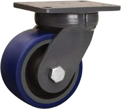 Hamilton - 6" Diam x 3" Wide x 8" OAH Top Plate Mount Swivel Caster - Polyurethane Mold onto Cast Iron Center, 1,800 Lb Capacity, Precision Tapered Roller Bearing, 5-1/4 x 7-1/4" Plate - Caliber Tooling