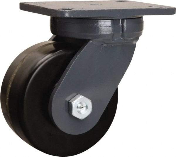 Hamilton - 6" Diam x 3" Wide x 8" OAH Top Plate Mount Swivel Caster - Phenolic, 2,000 Lb Capacity, Straight Roller Bearing, 5-1/4 x 7-1/4" Plate - Caliber Tooling