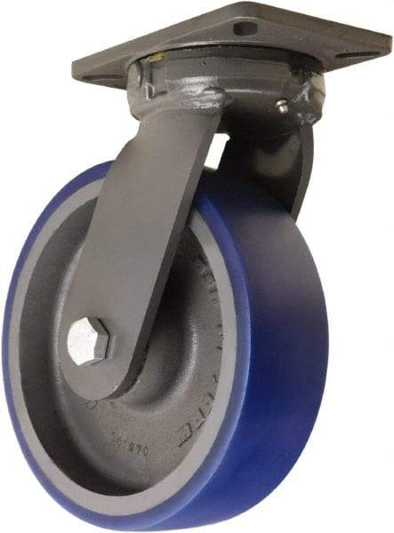 Hamilton - 10" Diam x 3" Wide x 12-1/2" OAH Top Plate Mount Swivel Caster - Polyurethane Mold onto Cast Iron Center, 2,400 Lb Capacity, Sealed Precision Ball Bearing, 5-1/4 x 7-1/4" Plate - Caliber Tooling