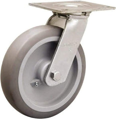 Hamilton - 8" Diam x 2" Wide x 9-1/2" OAH Top Plate Mount Swivel Caster - Rubber Mold on Polyolefin, 500 Lb Capacity, Straight Roller Bearing, 5 x 5-1/2" Plate - Caliber Tooling