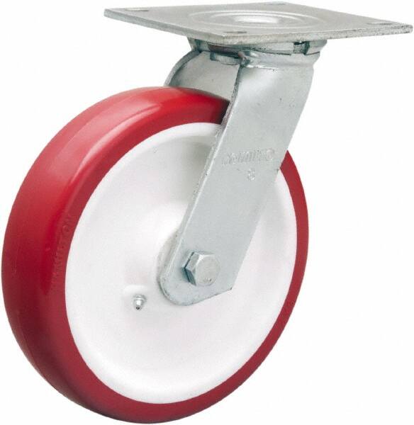 Hamilton - 8" Diam x 2" Wide x 9-1/2" OAH Top Plate Mount Swivel Caster - Polyurethane Mold on Polypropylene, 900 Lb Capacity, Straight Roller Bearing, 5 x 5-1/2" Plate - Caliber Tooling