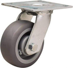 Hamilton - 5" Diam x 2" Wide x 6-1/2" OAH Top Plate Mount Swivel Caster - Rubber Mold on Polyolefin, 350 Lb Capacity, Straight Roller Bearing, 5 x 5-1/2" Plate - Caliber Tooling