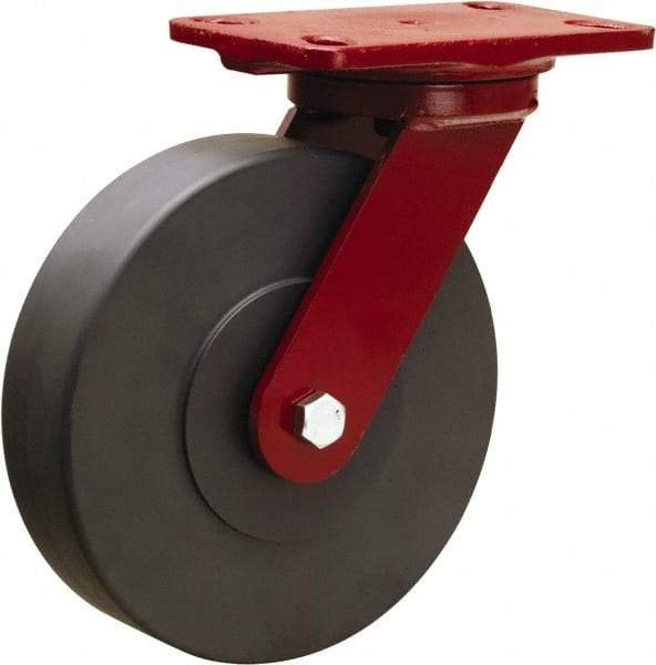 Hamilton - 8" Diam x 2" Wide x 9-3/4" OAH Top Plate Mount Swivel Caster - Nylon, 2,000 Lb Capacity, Sealed Precision Ball Bearing, 4-1/2 x 6-1/2" Plate - Caliber Tooling