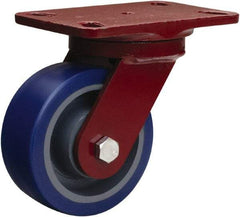 Hamilton - 5" Diam x 2" Wide x 6-3/4" OAH Top Plate Mount Swivel Caster - Polyurethane Mold onto Cast Iron Center, 840 Lb Capacity, Tapered Roller Bearing, 4-1/2 x 6-1/2" Plate - Caliber Tooling