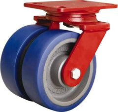 Hamilton - 6" Diam x 2" Wide x 7-3/4" OAH Top Plate Mount Swivel Caster - Polyurethane Mold onto Cast Iron Center, 1,920 Lb Capacity, Tapered Roller Bearing, 4-1/2 x 6-1/2" Plate - Caliber Tooling