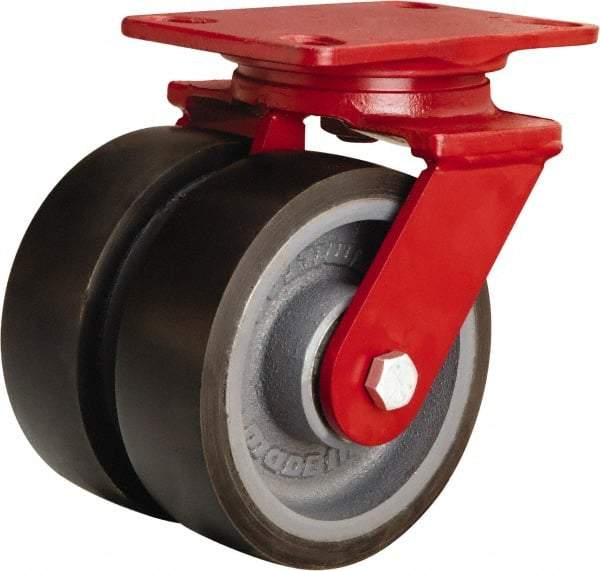 Hamilton - 6" Diam x 2" Wide x 7-3/4" OAH Top Plate Mount Swivel Caster - Polyurethane Mold onto Cast Iron Center, 2,500 Lb Capacity, Sealed Precision Ball Bearing, 4-1/2 x 6-1/2" Plate - Caliber Tooling