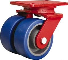 Hamilton - 5" Diam x 2" Wide x 6-3/4" OAH Top Plate Mount Swivel Caster - Polyurethane Mold onto Cast Iron Center, 1,680 Lb Capacity, Sealed Precision Ball Bearing, 4-1/2 x 6-1/2" Plate - Caliber Tooling