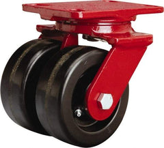 Hamilton - 5" Diam x 2" Wide x 6-3/4" OAH Top Plate Mount Swivel Caster - Phenolic, 2,000 Lb Capacity, Straight Roller Bearing, 4-1/2 x 6-1/2" Plate - Caliber Tooling