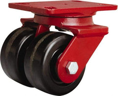 Hamilton - 4" Diam x 2" Wide x 5-5/8" OAH Top Plate Mount Swivel Caster - Phenolic, 1,600 Lb Capacity, Straight Roller Bearing, 4-1/2 x 6-1/2" Plate - Caliber Tooling