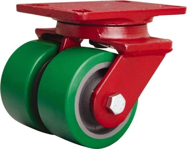 Hamilton - 4" Diam x 2" Wide x 5-5/8" OAH Top Plate Mount Swivel Caster - Polyurethane Mold onto Cast Iron Center, 1,500 Lb Capacity, Sealed Precision Ball Bearing, 4-1/2 x 6-1/2" Plate - Caliber Tooling