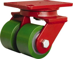 Hamilton - 3-1/4" Diam x 2" Wide x 5-1/4" OAH Top Plate Mount Swivel Caster - Polyurethane Mold onto Cast Iron Center, 1,150 Lb Capacity, Straight Roller Bearing, 4-1/2 x 6-1/2" Plate - Caliber Tooling