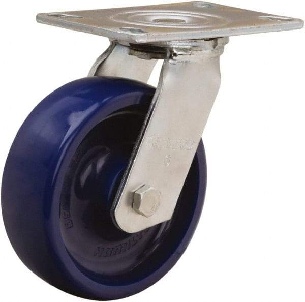 Hamilton - 6" Diam x 2" Wide x 7-1/2" OAH Top Plate Mount Swivel Caster - Polyurethane, 900 Lb Capacity, Sealed Precision Ball Bearing, 4-1/2 x 6-1/4" Plate - Caliber Tooling