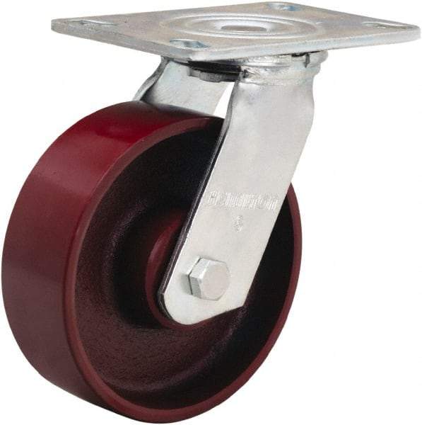 Hamilton - 6" Diam x 2" Wide x 7-1/2" OAH Top Plate Mount Swivel Caster - Cast Iron, 1,250 Lb Capacity, Sealed Precision Ball Bearing, 4-1/2 x 6-1/4" Plate - Caliber Tooling