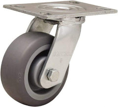 Hamilton - 5" Diam x 2" Wide x 6-1/2" OAH Top Plate Mount Swivel Caster - Rubber Mold on Polyolefin, 350 Lb Capacity, Straight Roller Bearing, 4-1/2 x 6-1/4" Plate - Caliber Tooling