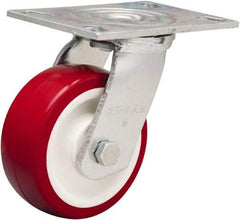 Hamilton - 5" Diam x 2" Wide x 6-1/2" OAH Top Plate Mount Swivel Caster - Polyurethane Mold on Polypropylene, 900 Lb Capacity, Straight Roller Bearing, 4-1/2 x 6-1/4" Plate - Caliber Tooling