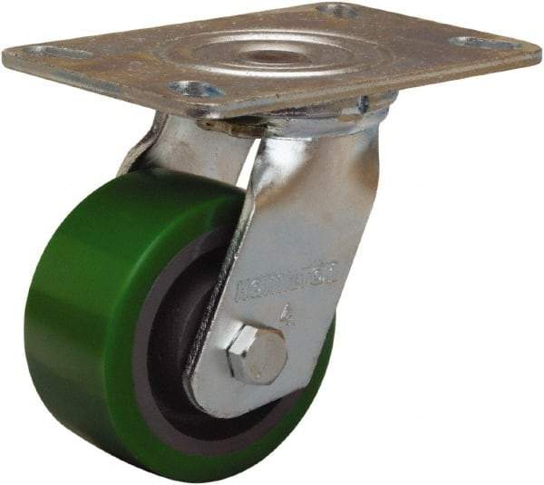 Hamilton - 4" Diam x 2" Wide x 5-5/8" OAH Top Plate Mount Swivel Caster - Polyurethane Mold onto Cast Iron Center, 750 Lb Capacity, Sealed Precision Ball Bearing, 4-1/2 x 6-1/4" Plate - Caliber Tooling