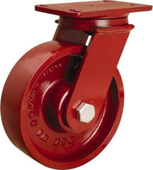 Hamilton - 8" Diam x 2-1/2" Wide x 10-1/8" OAH Top Plate Mount Swivel Caster - Cast Iron, 1,800 Lb Capacity, Straight Roller Bearing, 4-1/2 x 6-1/2" Plate - Caliber Tooling