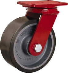 Hamilton - 8" Diam x 3" Wide x 10-1/4" OAH Top Plate Mount Swivel Caster - Polyurethane Mold onto Cast Iron Center, 2,200 Lb Capacity, Tapered Roller Bearing, 4-1/2 x 6-1/2" Plate - Caliber Tooling