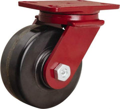 Hamilton - 6" Diam x 2-1/2" Wide x 7-1/2" OAH Top Plate Mount Swivel Caster - Phenolic, 1,800 Lb Capacity, Tapered Roller Bearing, 4-1/2 x 6-1/2" Plate - Caliber Tooling