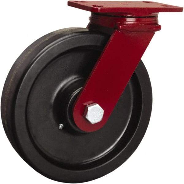 Hamilton - 10" Diam x 2-1/2" Wide x 11-1/2" OAH Top Plate Mount Swivel Caster - Phenolic, 2,200 Lb Capacity, Tapered Roller Bearing, 4-1/2 x 6-1/2" Plate - Caliber Tooling