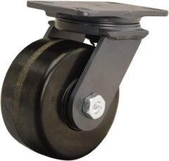 Hamilton - 6" Diam x 3" Wide x 7-3/4" OAH Top Plate Mount Swivel Caster - Phenolic, 2,000 Lb Capacity, Straight Roller Bearing, 4-1/2 x 6-1/2" Plate - Caliber Tooling