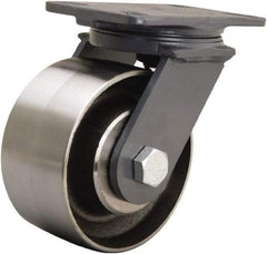 Hamilton - 6" Diam x 3" Wide x 7-3/4" OAH Top Plate Mount Swivel Caster - Forged Steel, 2,400 Lb Capacity, Sealed Precision Ball Bearing, 4-1/2 x 6-1/2" Plate - Caliber Tooling