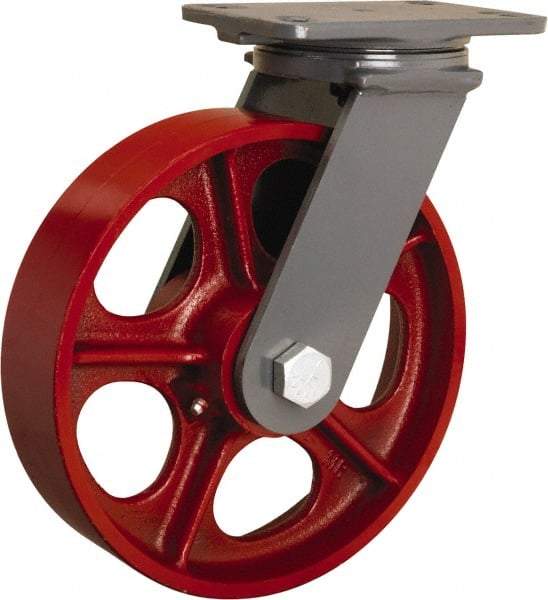 Hamilton - 10" Diam x 2-1/2" Wide x 12-1/16" OAH Top Plate Mount Swivel Caster - Cast Iron, 2,400 Lb Capacity, Tapered Roller Bearing, 4-1/2 x 6-1/2" Plate - Caliber Tooling