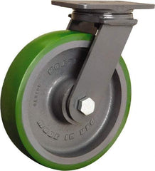 Hamilton - 10" Diam x 2-1/2" Wide x 12-1/16" OAH Top Plate Mount Swivel Caster - Polyurethane Mold onto Cast Iron Center, 2,400 Lb Capacity, Sealed Precision Ball Bearing, 4-1/2 x 6-1/2" Plate - Caliber Tooling