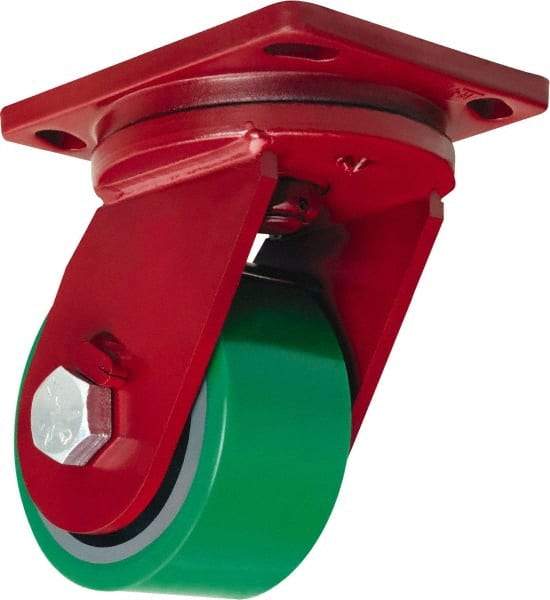 Hamilton - 6" Diam x 3" Wide x 8-1/2" OAH Top Plate Mount Swivel Caster - Polyurethane Mold onto Cast Iron Center, 2,200 Lb Capacity, Sealed Precision Ball Bearing, 6-1/2 x 7-1/2" Plate - Caliber Tooling