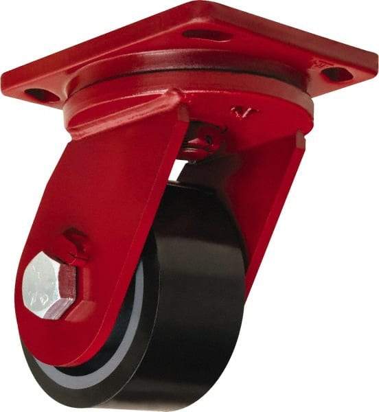 Hamilton - 6" Diam x 3" Wide x 8-1/2" OAH Top Plate Mount Swivel Caster - Polyurethane Mold onto Cast Iron Center, 2,860 Lb Capacity, Sealed Precision Ball Bearing, 6-1/2 x 7-1/2" Plate - Caliber Tooling