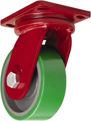 Hamilton - 8" Diam x 3" Wide x 10-1/2" OAH Top Plate Mount Swivel Caster - Polyurethane Mold onto Cast Iron Center, 2,500 Lb Capacity, Sealed Precision Ball Bearing, 6-1/2 x 7-1/2" Plate - Caliber Tooling