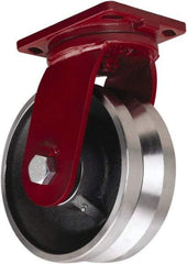 Hamilton - 10" Diam x 4" Wide, Iron Swivel Caster - 7,500 Lb Capacity, Top Plate Mount, 6-1/2" x 7-1/2" Plate, Straight Roller Bearing - Caliber Tooling