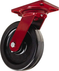 Hamilton - 8" Diam x 2" Wide x 9-3/4" OAH Top Plate Mount Swivel Caster - Phenolic, 1,400 Lb Capacity, Straight Roller Bearing, 4-1/2 x 6-1/2" Plate - Caliber Tooling